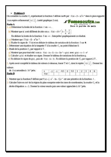 Problème (6) Etude d'une fonction exponentielle - Maths Terminale D