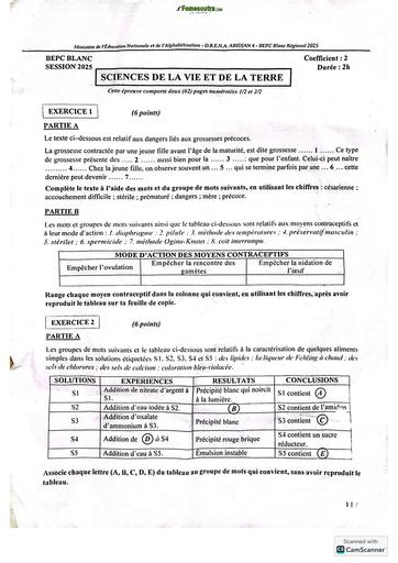 Bepc blanc régional 2025 dren Abidjan 4 SVT SUJET by TEHUA