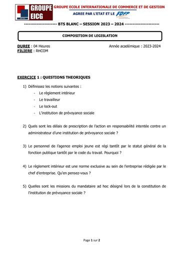 COMPOSITION DE LEGISLATION RHC - SUJET BTS RHC By Ludov Ta'n