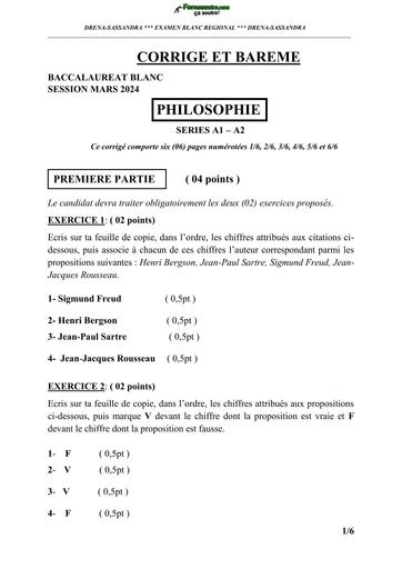 BAC BLANC 2024 PHILO CORRIGES  SERIE A1 A2 DRENA SASSANDRA BY TEHUA