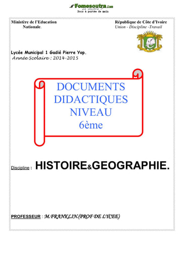 Document didactiques Histoire et Géographie niveau 6ème