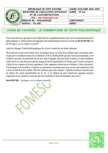 FICHE 6 PHILOSOPHIE Tle C&D COMMENTAIRE PHILOSOPHIQUE by TEHUA