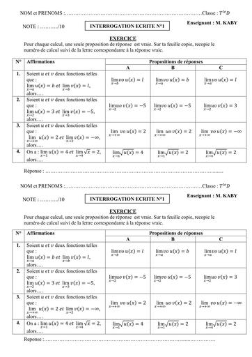 Interrogation écrite N°3 De MATHS niveau Tle D Septembre 2025 by Tehua