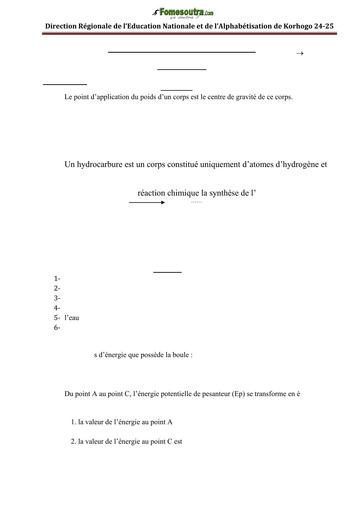 DEVOIR REGIONAL KORHOGO 2025 BEPC PC 3ième BAREME BY TEHUA