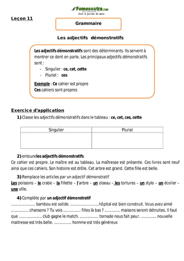 Les adjectifs démonstratifs - Cours CM1