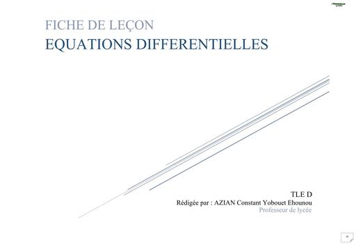 FICHE DE COURS 12 EQUATIONS DIFFERENTIELLES Tle D BY TEHUA