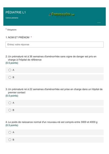 QCM PÉDIATRIE INFAS L1 by TEHUA