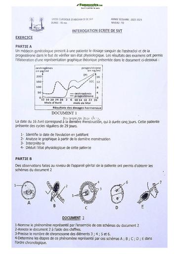 Sujet Prépas Classique SVT Terminale D 2023 new 2