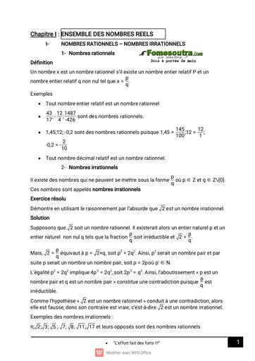 Cours de Maths 2nde G2 Ensembles de Nombres Réelles