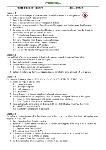 Fiche d'exercices : Les Alcanes