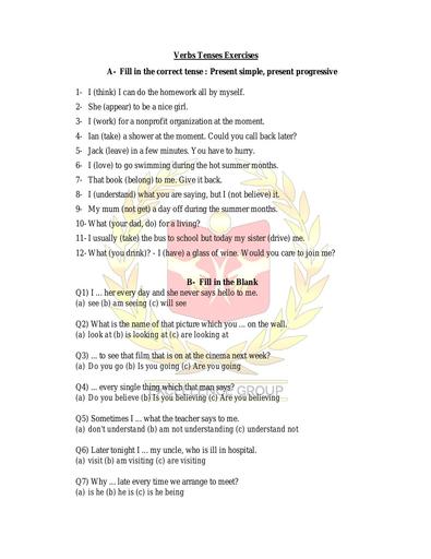 Verbs Tenses Exercises