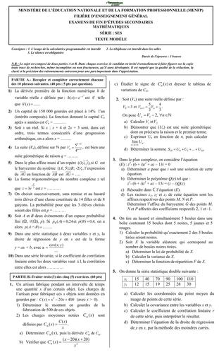 SUJET Math (SES) CORRIGE BY TEHUA