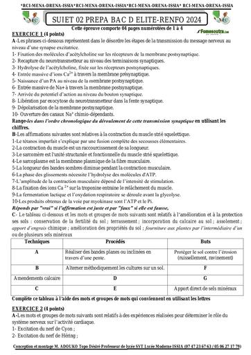 Sujet 02 prepa BAC D ELITE RENFO 2024 SVT by Tehua