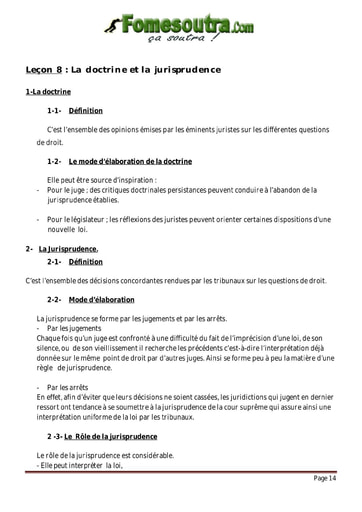 La doctrine et la jurisprudence - Droit 2nd G1 et G2