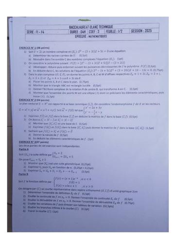 BAC BLANC TECHNIQUE(SERIE F1&4) 2025 MATHS SUJET+BAREME BY TEHUA