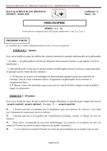 Bac blanc Philo Serie A Korhogo 2024 by Tehua