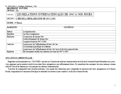 TH1 H2 TLE L’ÈRE DE LA BIPOLARISATION DE 1947 À 1991