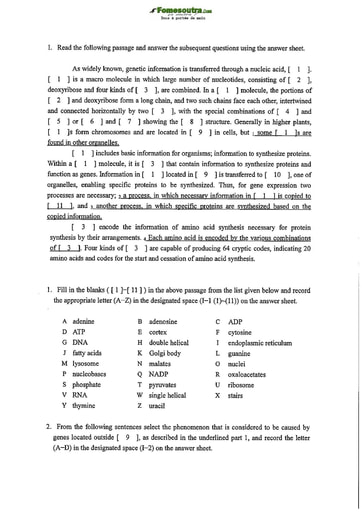 Sujet de Biology pour les Bourses d'étude au Japon niveau undergraduate students - année 2014