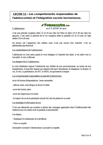 Les comportements responsables de l’adolescent(e) et l’intégration sociale harmonieuse