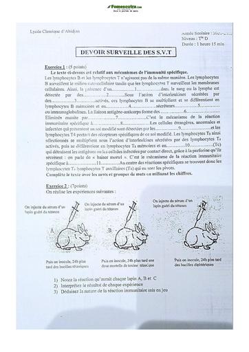 Sujet de SVT Terminale D 21-22 Lycée Classique Abidjan