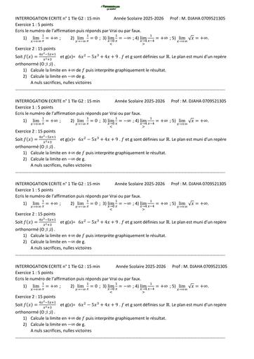 INTERROGATION ECRITE n°1 MATHS Tle G2 BY TEHUA