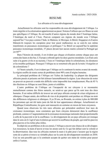 SUJET 2nde RESUME DE TEXTE Français by TEHUA