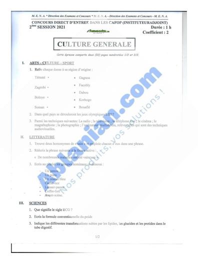 CONCOURS CAFOP 2021 1IER TOUR BY TEHUA