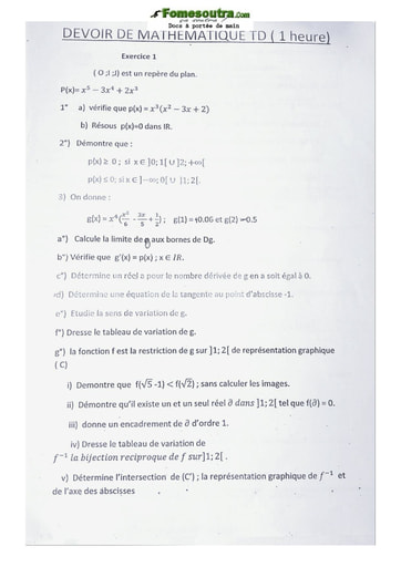 Devoir Mathématique Terminale D 2020-2021 Lycée Classique Abidjan