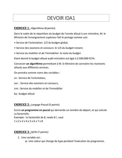 Devoir algo pscal By Ludov Ta'n