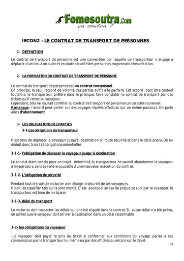 Le contrat de transport de Personnes - Tle G1 et G2