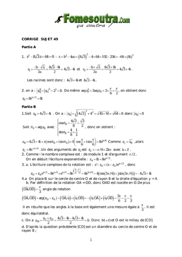 Corrigé TP 10 nombres complexes et transformation du plan maths niveau Terminale D