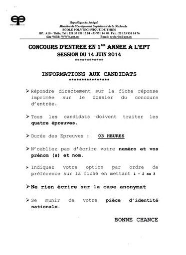 CONCOURS D'ENTRÉE À L'EPT 2014 by Tehua