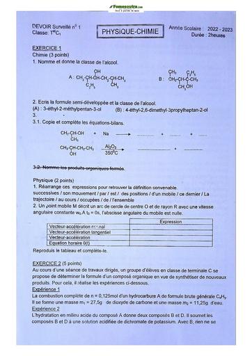 Sujets de Physique-Chimie Terminale C Lycée Classique 23