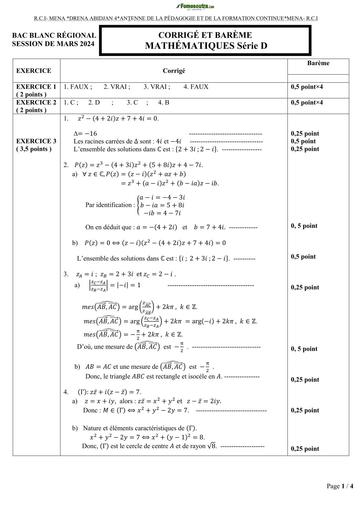 Barème Bac blanc 2024 dren Abidjan 4 MATHS SERIE D by TEHUA