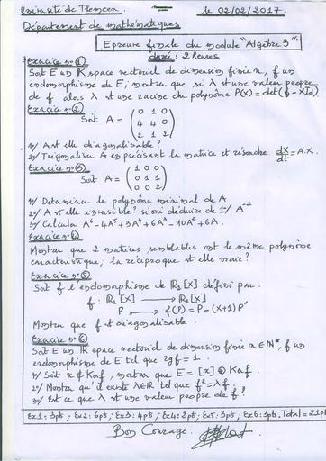 Examen5 Algèbre 3 M I by TEHUA