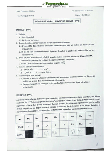 Devoir Physique-Chimie LCA 2020 2021