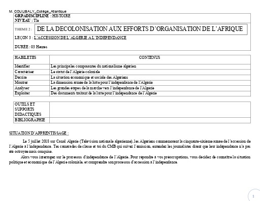 TH2 H3 TLE L’ACCESSION DE L’ALGERIE A L’INDEPENDANCE