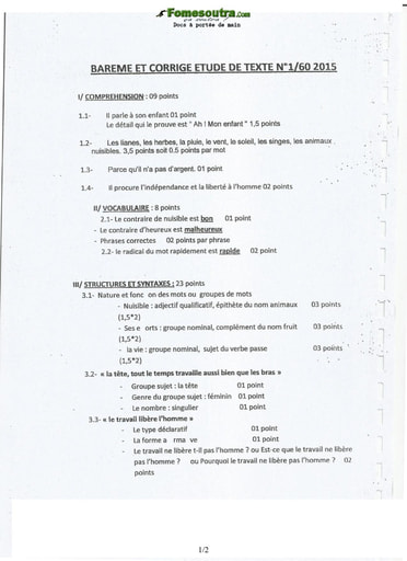Corrigé d'Etude de texte concours d’entrée à l'EMPT Bingerville 2015 (1)