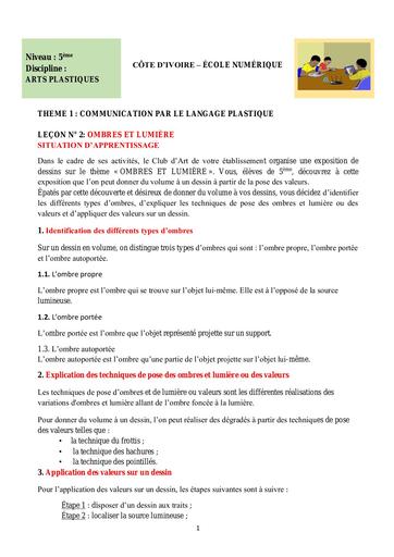 AP 5ème L2 Ombres et lumière