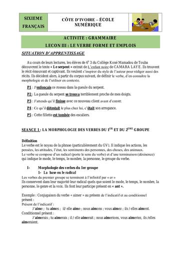 6e Gr L4 S1 Morph verbes 1er gpe