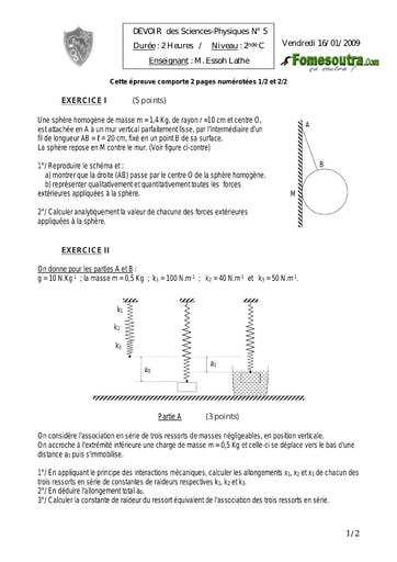 Devoir (7) de Physique-Chimie 2nde C - EMPT Bingerville