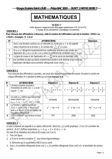 PREPA BAC C 2022 SAINT LOUIS SUJET 1