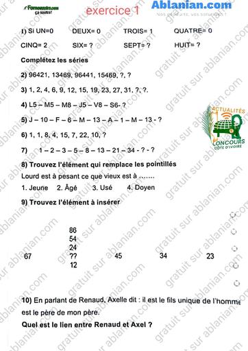 FP exercice de logique Categorie B Concours Administratif by TEHUA