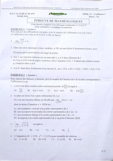 Bac blanc 2024 Maths serie A1 dren Abidjan 4 by Tehua