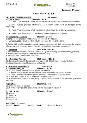 Corrigé du sujet d'Anglais BAC S3 2008 - Sénégal