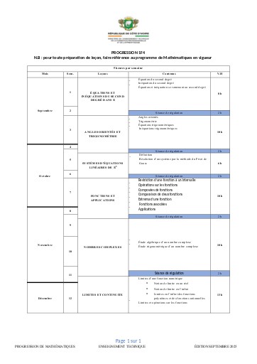 PROGRESSION 2025 MATHS 1ière F4