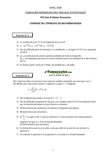 Corrigé Maths ITS B option Economie 2008 (ENSEA)