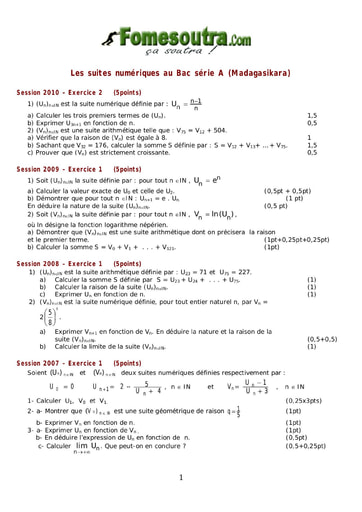 Les suites numériques au BAC A