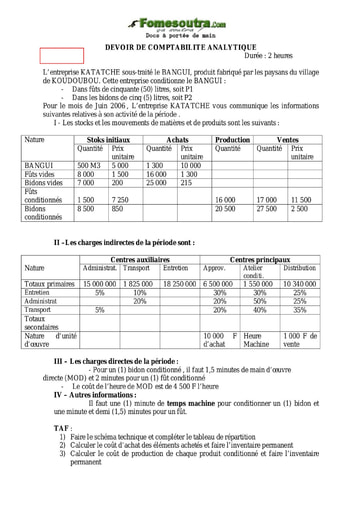 Devoir (3) - Comptabilité Analytique