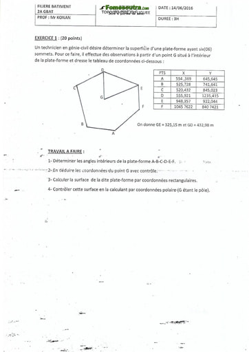 Sujet Topographie appliquée BTS Génie Civil option bâtiment